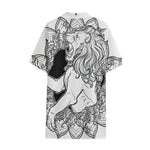White And Black Leo Sign Print Cotton Hawaiian Shirt