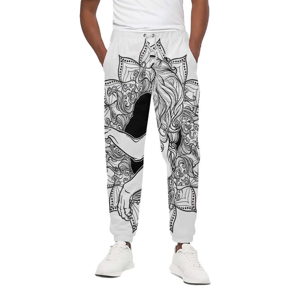 White And Black Leo Sign Print Cotton Pants