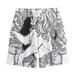 White And Black Leo Sign Print Cotton Shorts