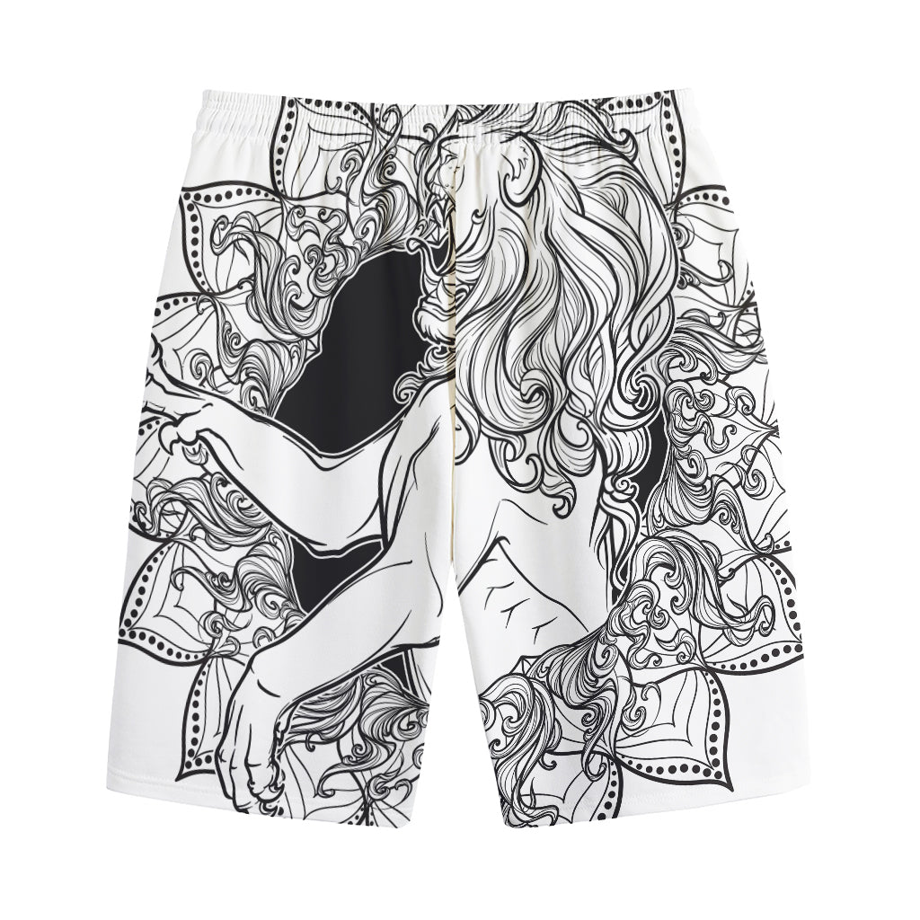 White And Black Leo Sign Print Cotton Shorts