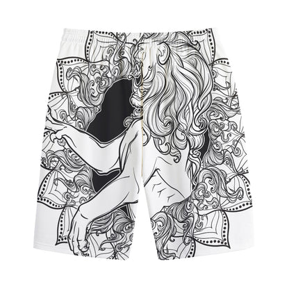 White And Black Leo Sign Print Cotton Shorts