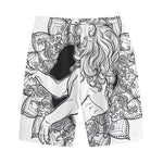 White And Black Leo Sign Print Cotton Shorts