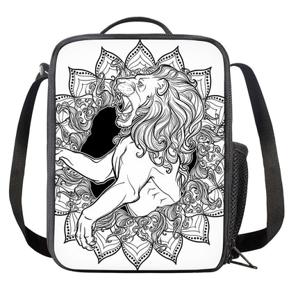 White And Black Leo Sign Print Crossbody Lunch Bag