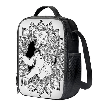 White And Black Leo Sign Print Crossbody Lunch Bag