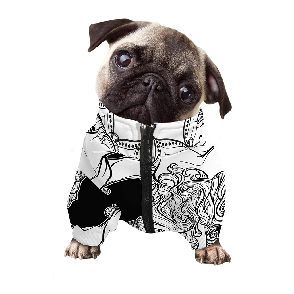White And Black Leo Sign Print Dog Zip Up Jacket