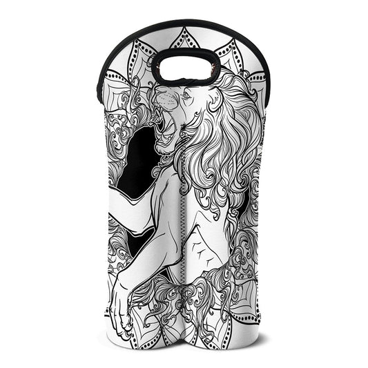 White And Black Leo Sign Print Double Neoprene Wine Tote