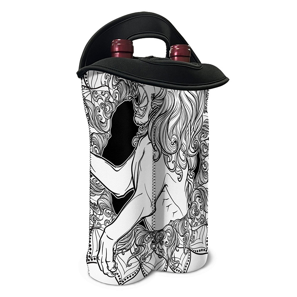 White And Black Leo Sign Print Double Neoprene Wine Tote