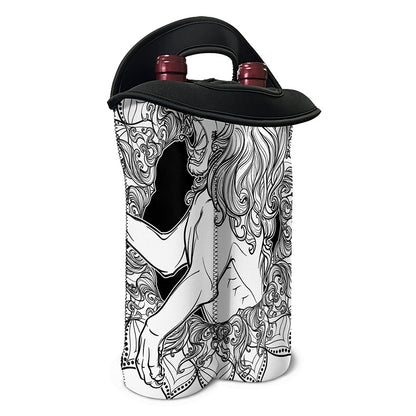 White And Black Leo Sign Print Double Neoprene Wine Tote