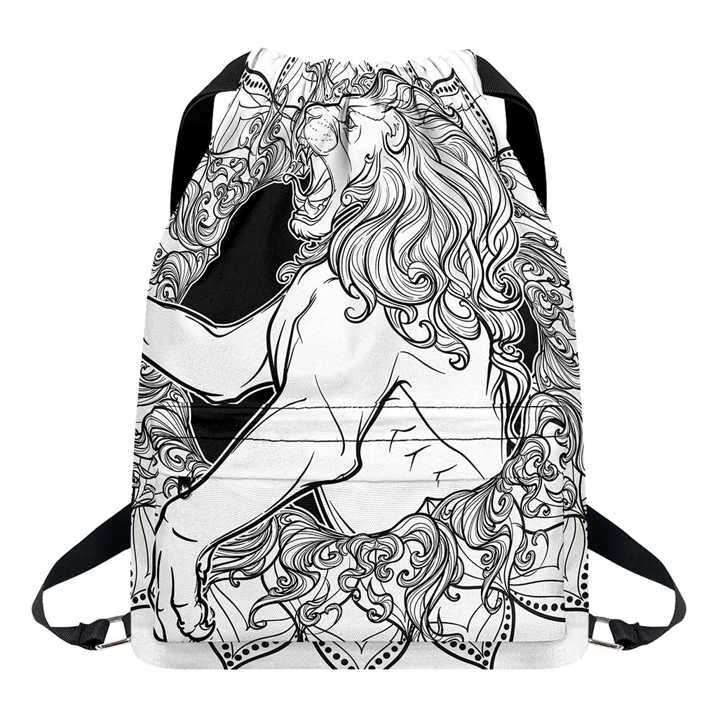 White And Black Leo Sign Print Drawstring Backpack