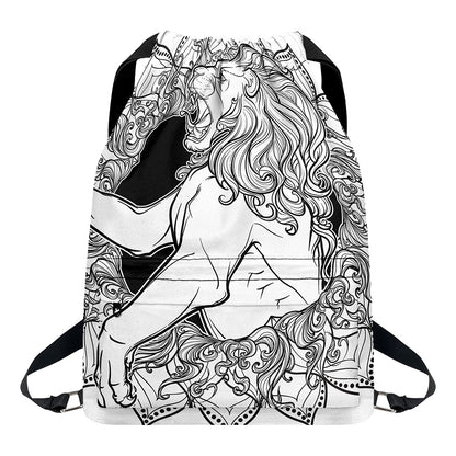 White And Black Leo Sign Print Drawstring Backpack