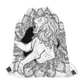 White And Black Leo Sign Print Drawstring Bag