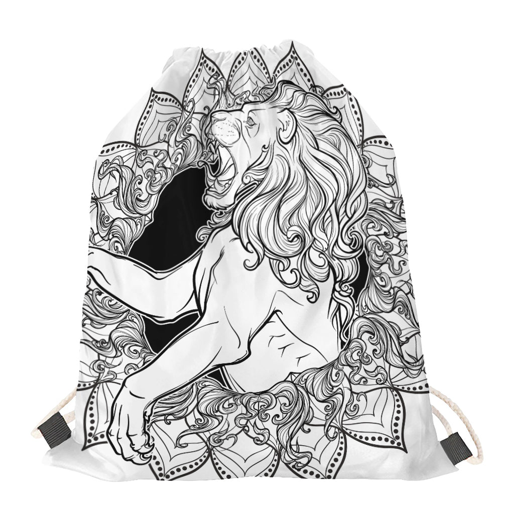 White And Black Leo Sign Print Drawstring Bag