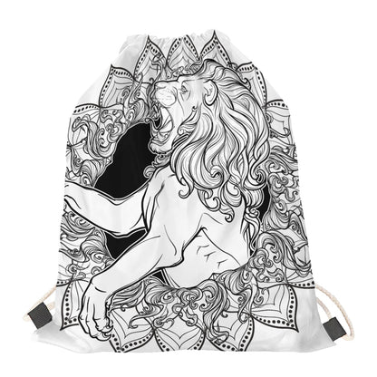 White And Black Leo Sign Print Drawstring Bag