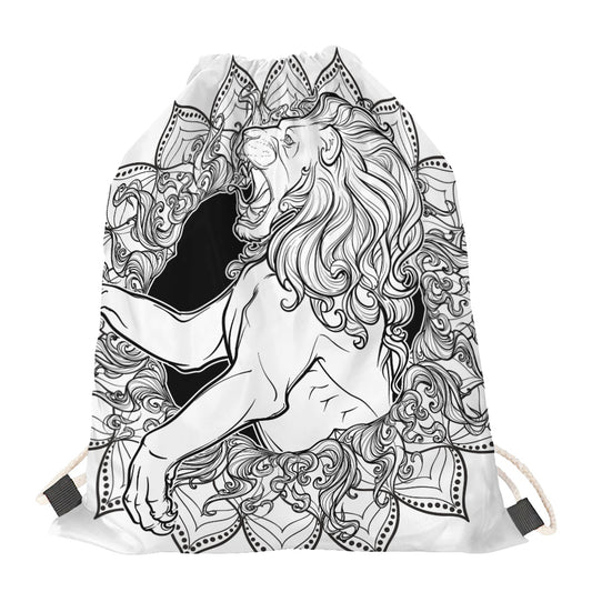 White And Black Leo Sign Print Drawstring Bag