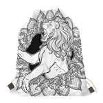 White And Black Leo Sign Print Drawstring Bag