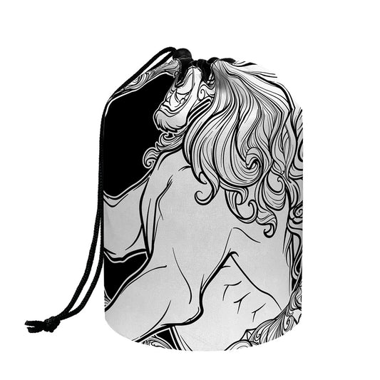 White And Black Leo Sign Print Drawstring Makeup Bag