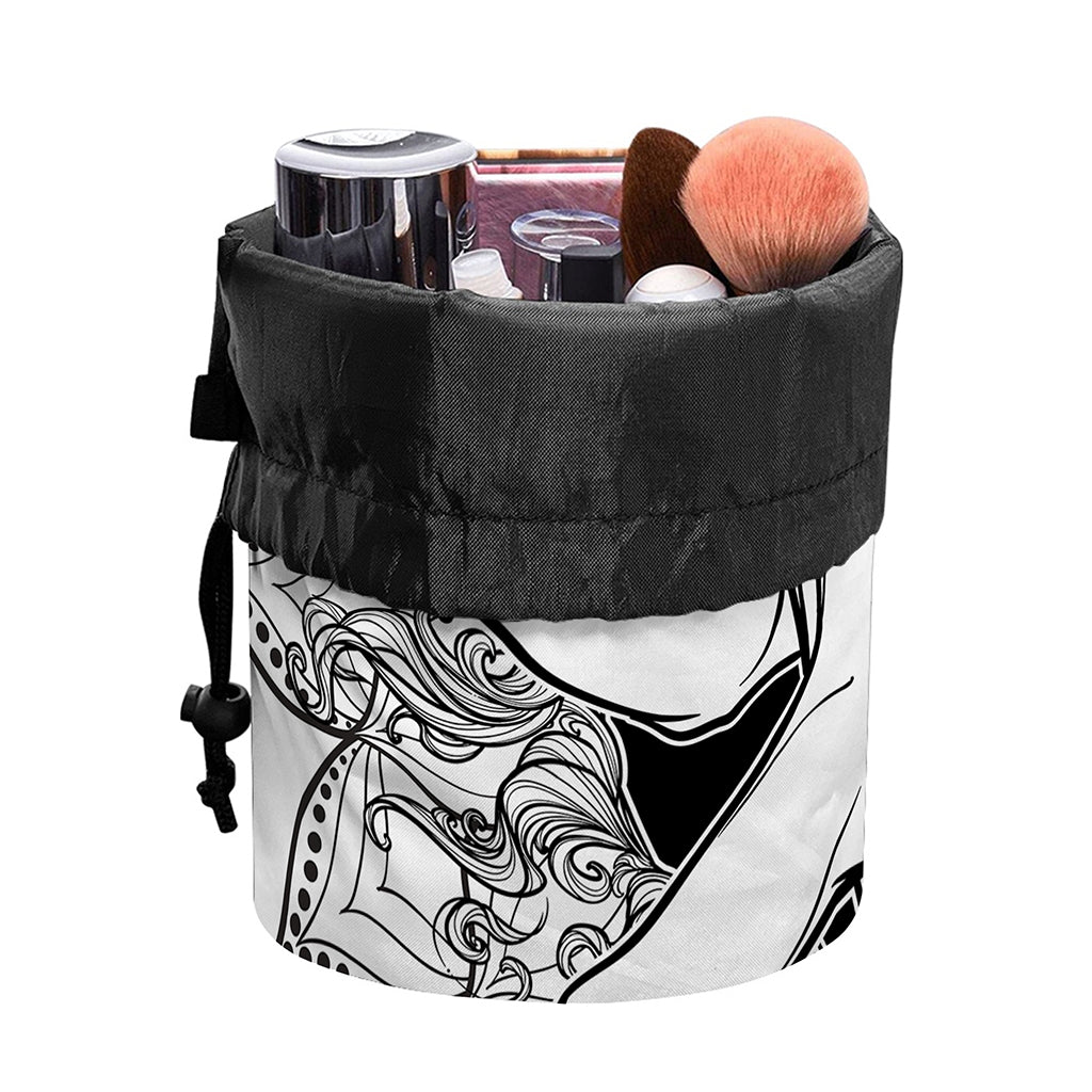 White And Black Leo Sign Print Drawstring Makeup Bag