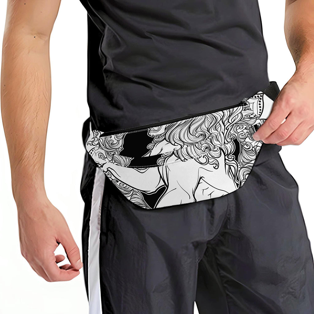White And Black Leo Sign Print Fanny Pack