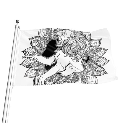 White And Black Leo Sign Print Flag