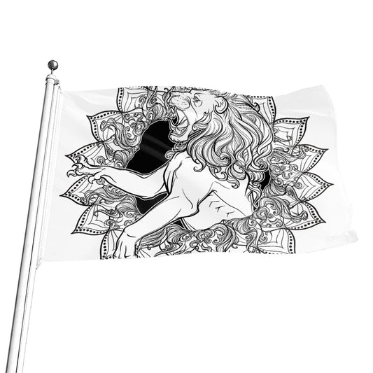 White And Black Leo Sign Print Flag