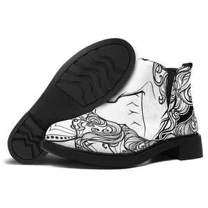 White And Black Leo Sign Print Flat Ankle Boots