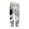 White And Black Leo Sign Print Fleece Lined Knit Pants