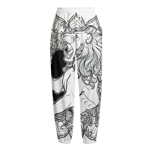 White And Black Leo Sign Print Fleece Lined Knit Pants
