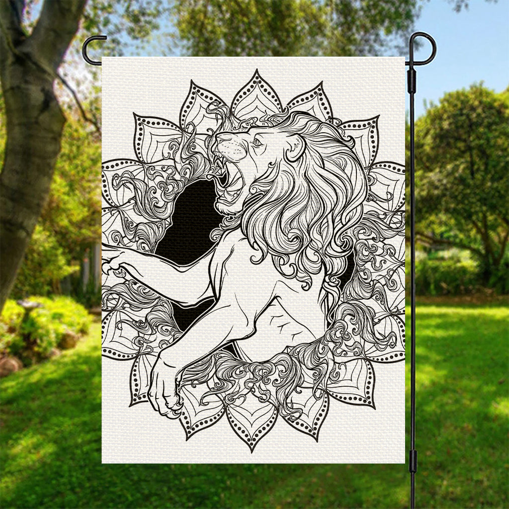 White And Black Leo Sign Print Garden Flag