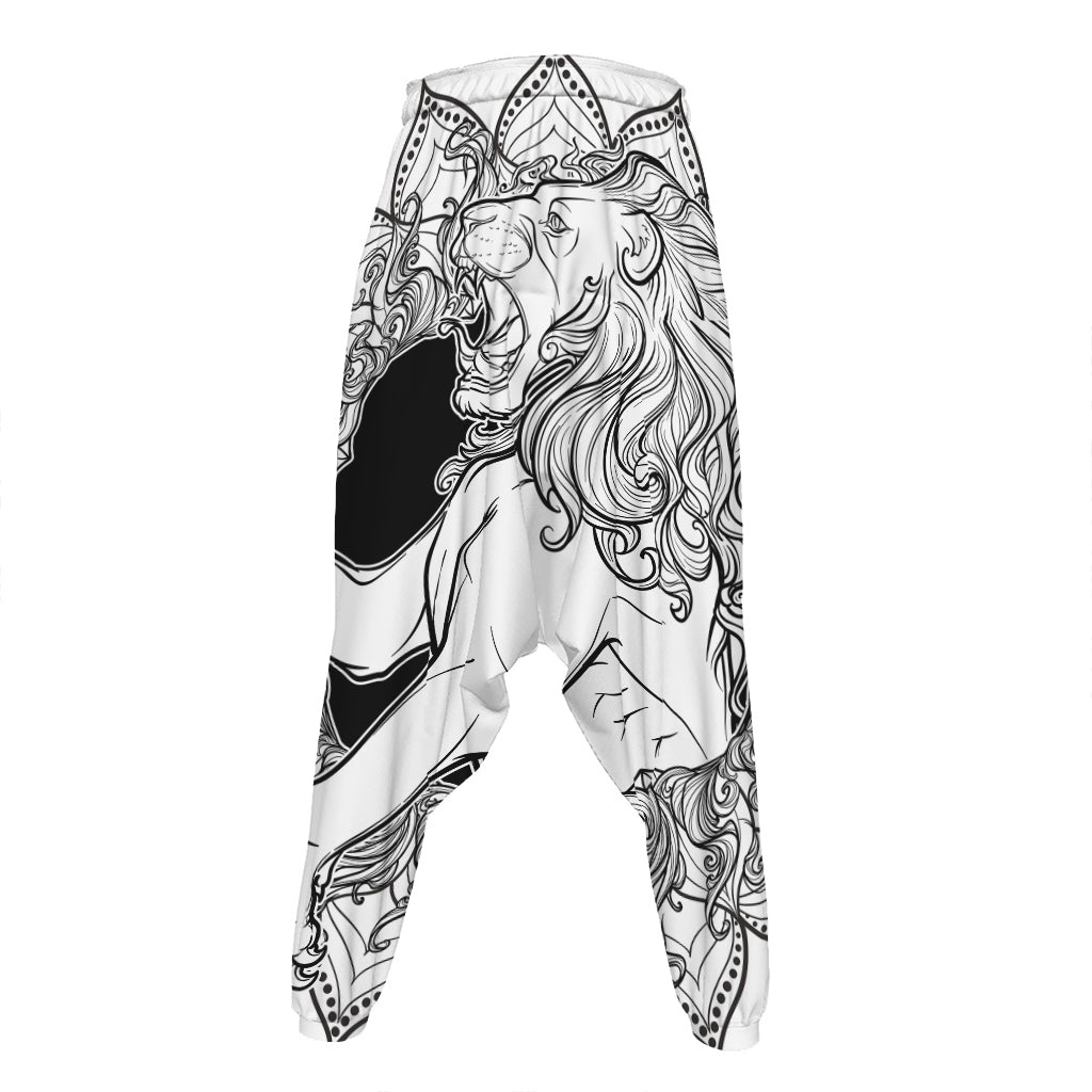 White And Black Leo Sign Print Hammer Pants