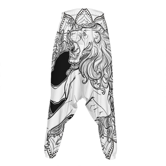 White And Black Leo Sign Print Hammer Pants