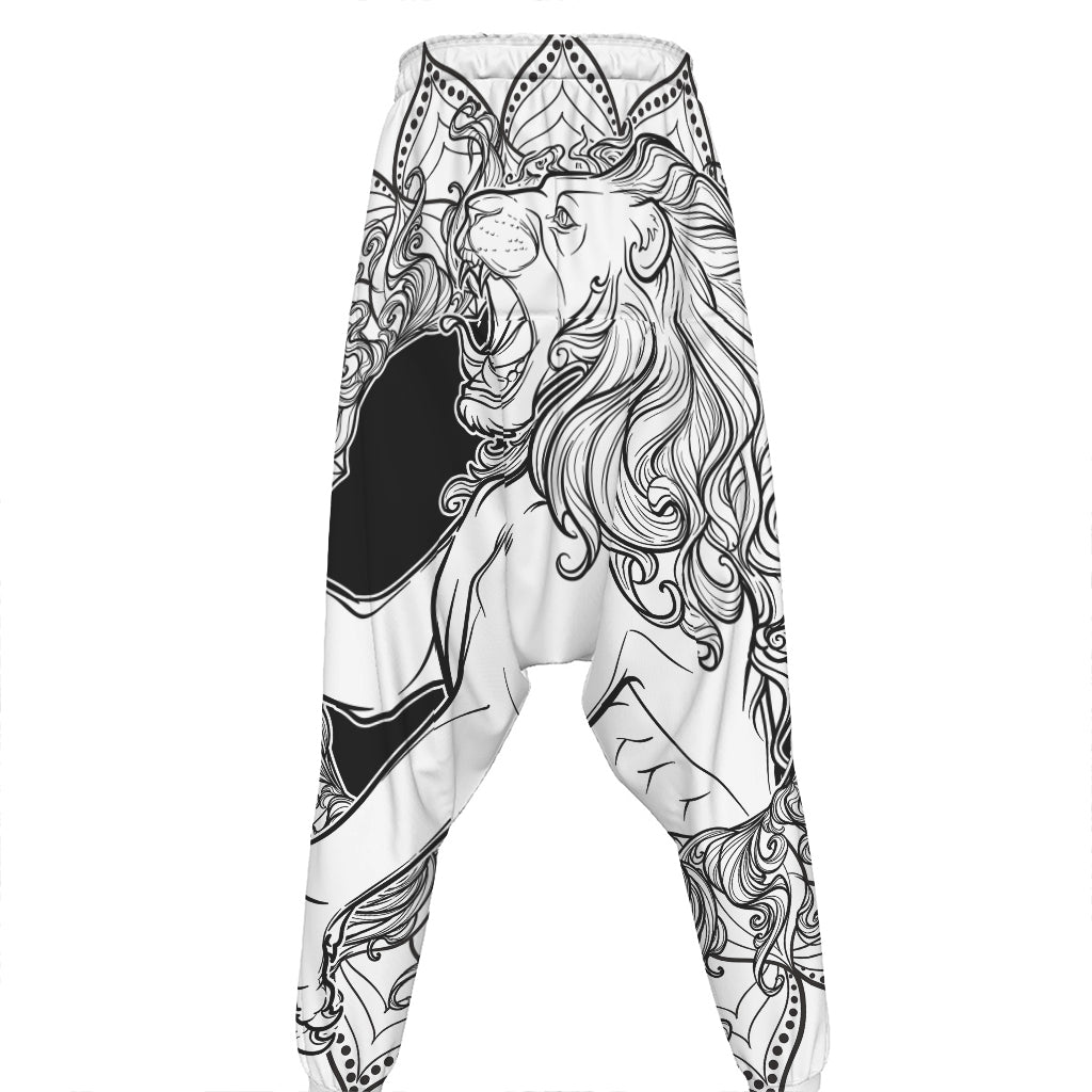 White And Black Leo Sign Print Hammer Pants