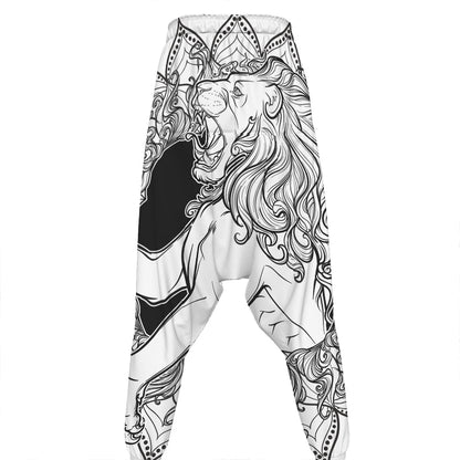 White And Black Leo Sign Print Hammer Pants