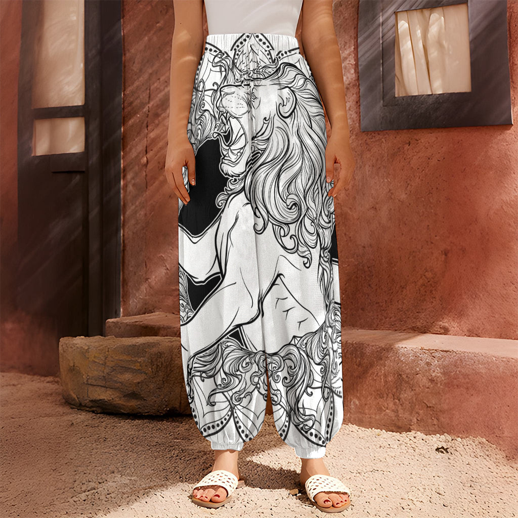 White And Black Leo Sign Print Harem Pants