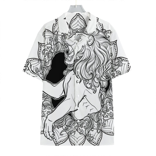 White And Black Leo Sign Print Hawaiian Shirt