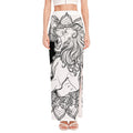 White And Black Leo Sign Print High Slit Maxi Skirt