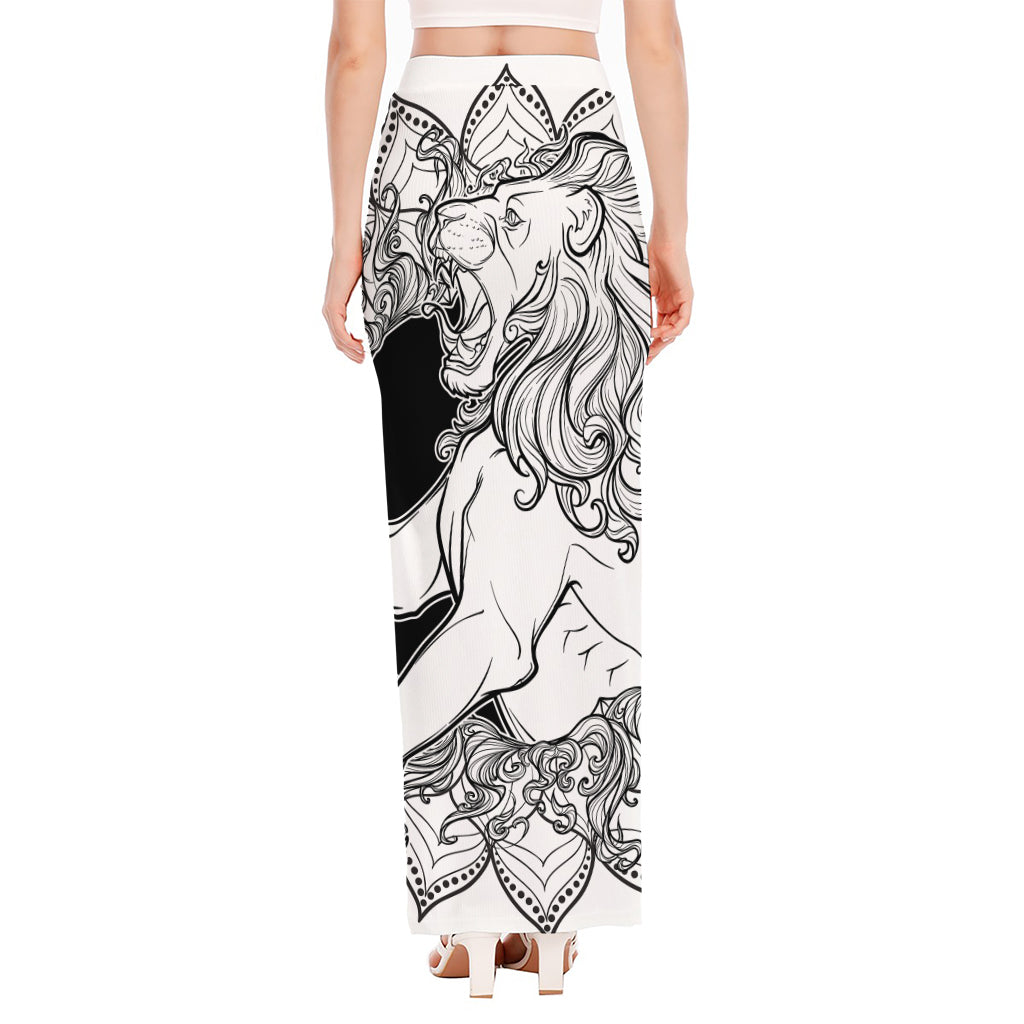 White And Black Leo Sign Print High Slit Maxi Skirt