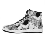White And Black Leo Sign Print High Top Leather Sneakers