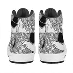 White And Black Leo Sign Print High Top Leather Sneakers