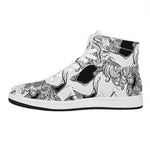 White And Black Leo Sign Print High Top Leather Sneakers