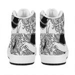 White And Black Leo Sign Print High Top Leather Sneakers