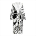 White And Black Leo Sign Print Hooded Bathrobe