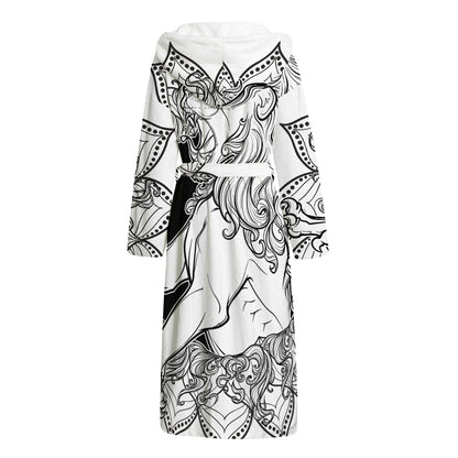 White And Black Leo Sign Print Hooded Bathrobe