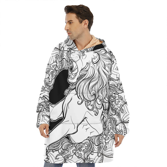 White And Black Leo Sign Print Hoodie Blanket