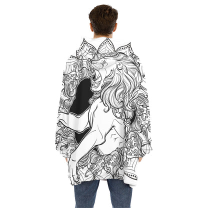 White And Black Leo Sign Print Hoodie Blanket