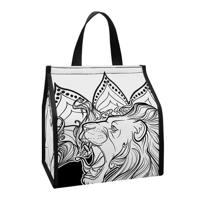 White And Black Leo Sign Print Insulated Lunch Tote