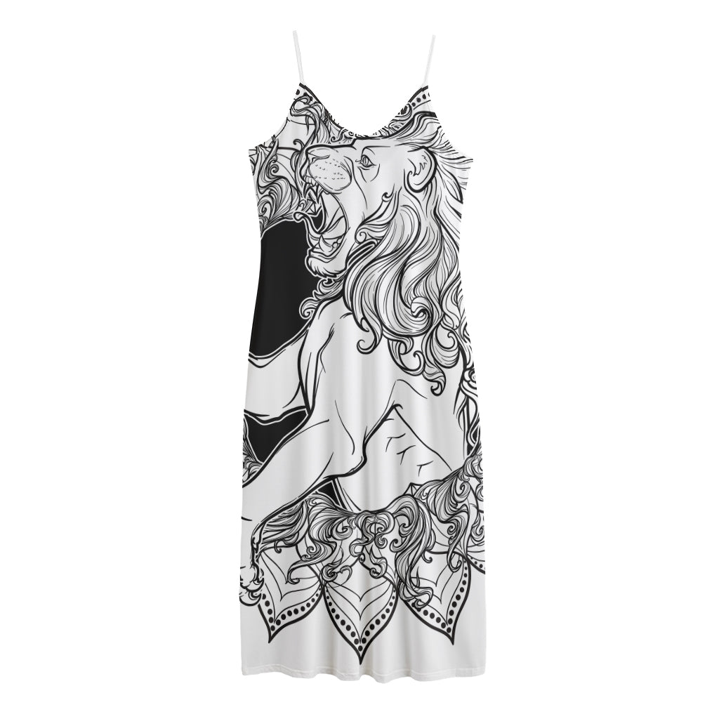 White And Black Leo Sign Print Jersey Midi Cami Dress