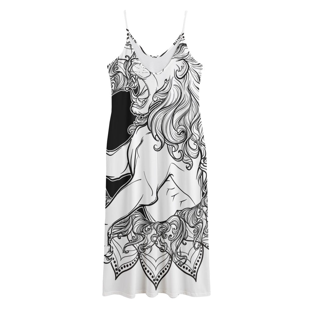 White And Black Leo Sign Print Jersey Midi Cami Dress