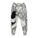 White And Black Leo Sign Print Jogger Pants