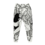 White And Black Leo Sign Print Jogger Pants