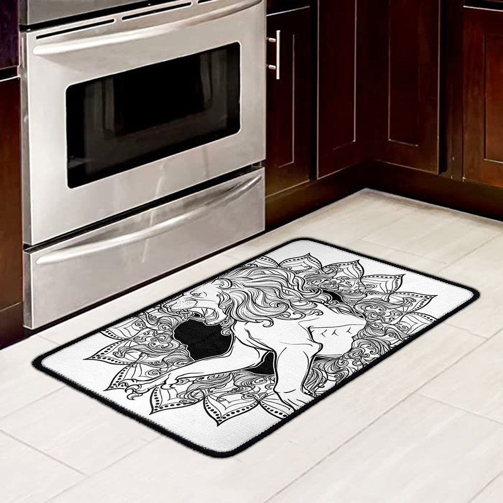 White And Black Leo Sign Print Kitchen Mat